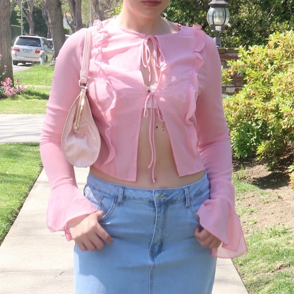 Pink Sheer Long Sleeve Top